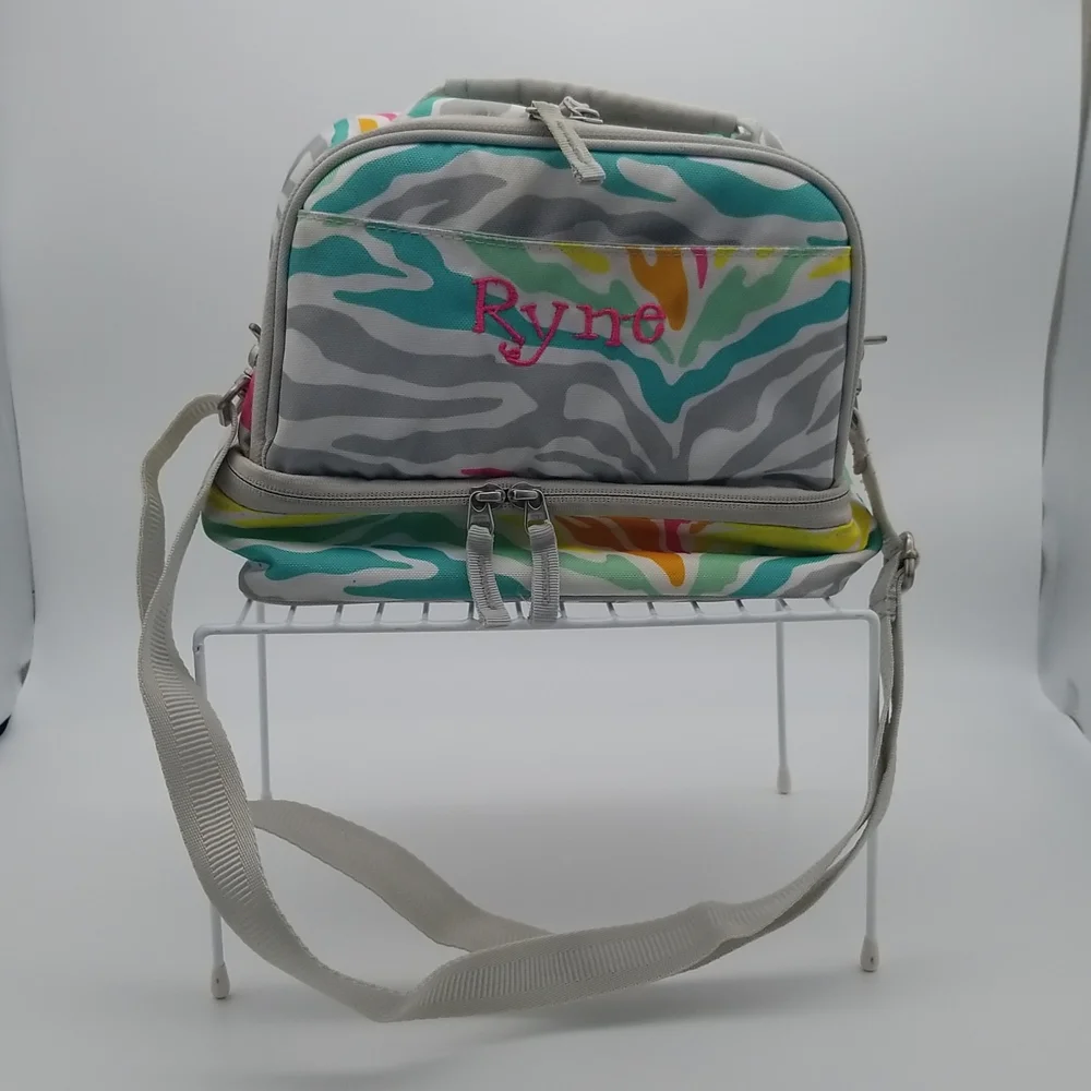 Pottery Barn Teen Gear-Up Dual Compartment Lunch Bag Rainbow Zebra *Embroidered*